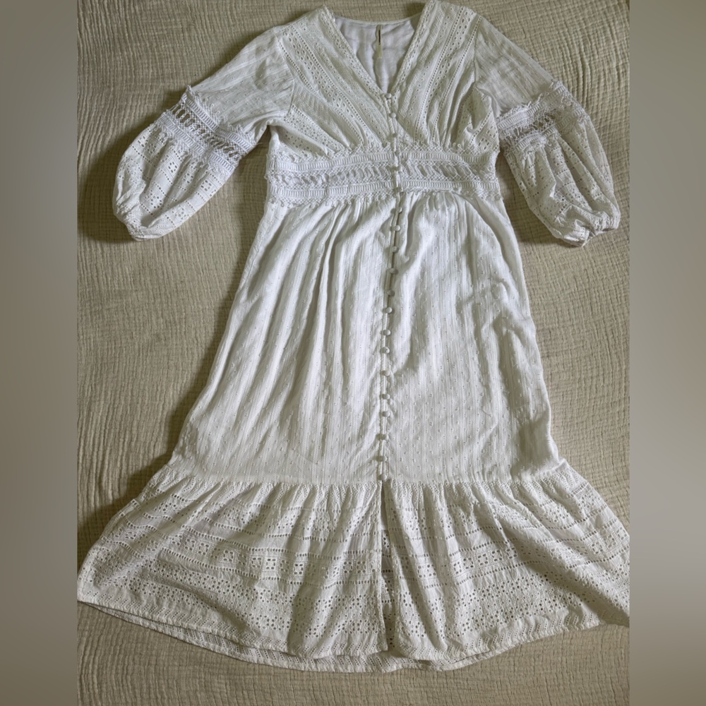 Anthropologie Midi Dress with Puff Sleeves